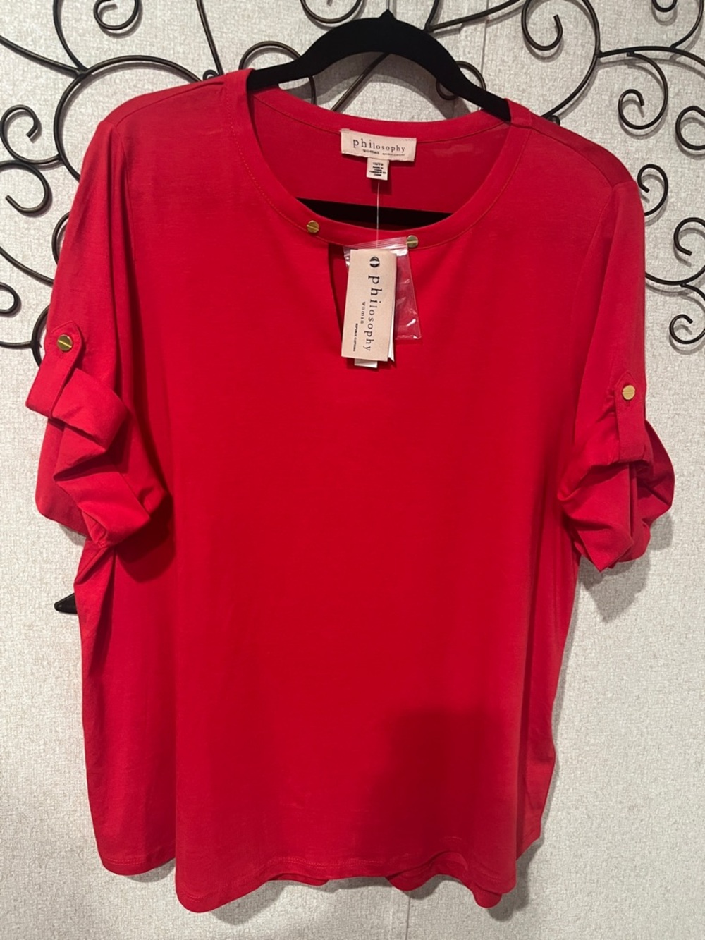 Philosophy Bright Red Short-Sleeve Tunic with Gold Accents